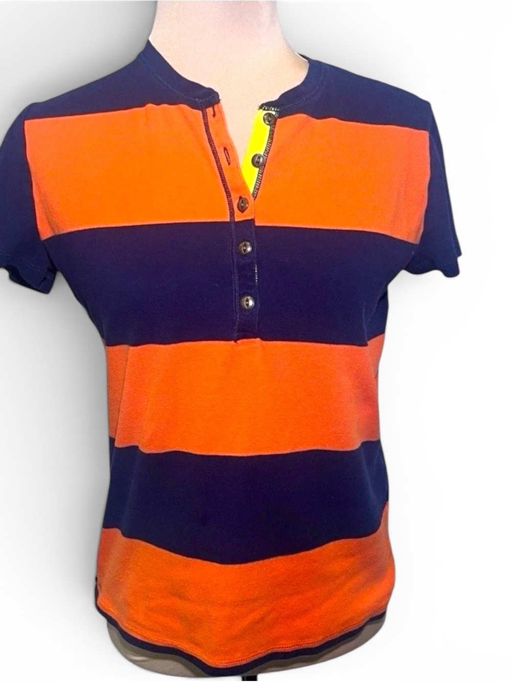 Y2K Ralph Lauren Striped Henley Rugby T-Shirt women’s medium yacht Coastal